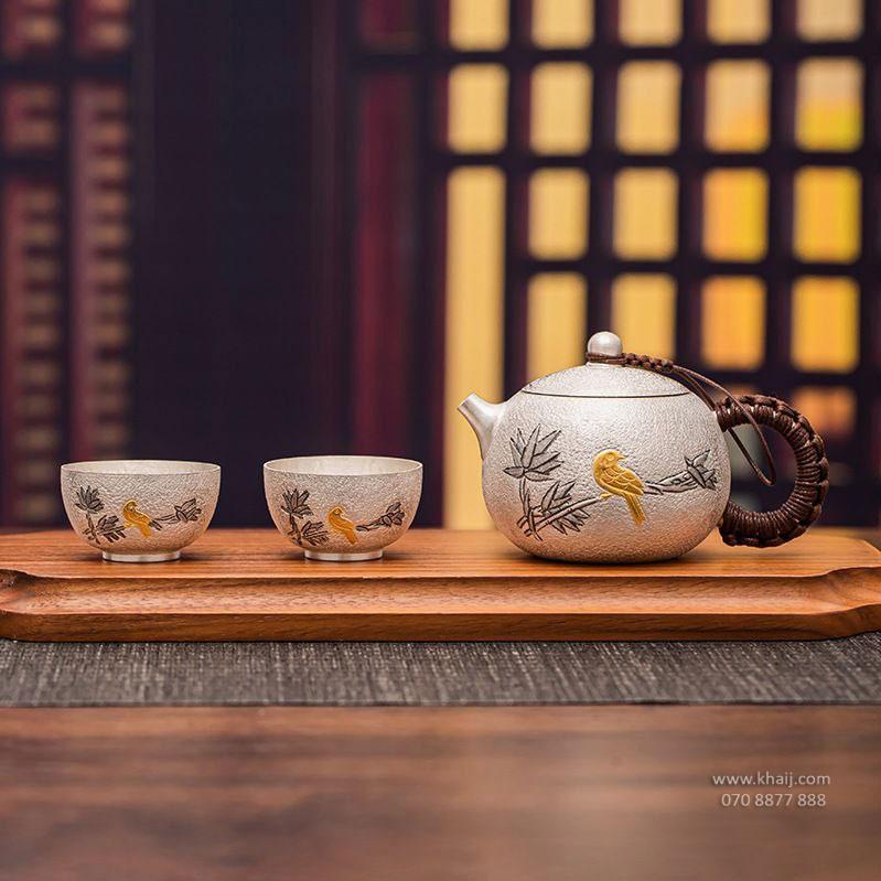 Bộ Ấm Trà Bạc Ta Nguyên Chất 999 KT060