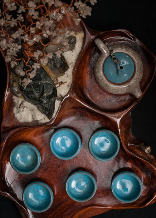 Bộ ấm trà bonsai tinh thể thạch anh khói