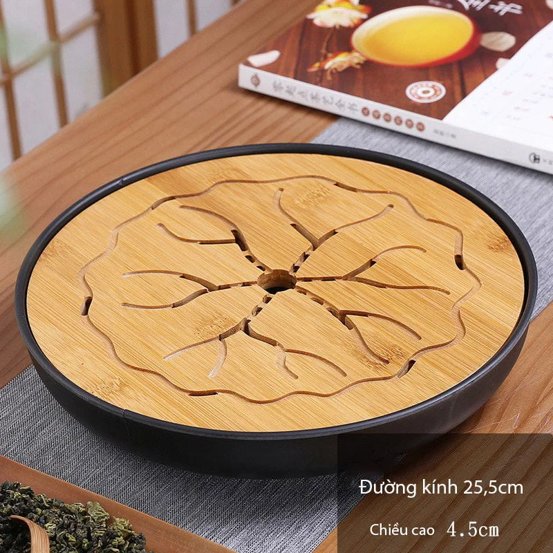 Khay Trà Lá Sen Gỗ Tre - Uống Trà Phong Cách Nhật Bản KT054