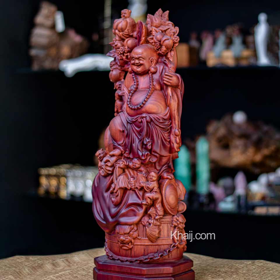 Tượng Di Lặc Gỗ Đỏ Thiên Nhiên Nguyên Khối TGW1