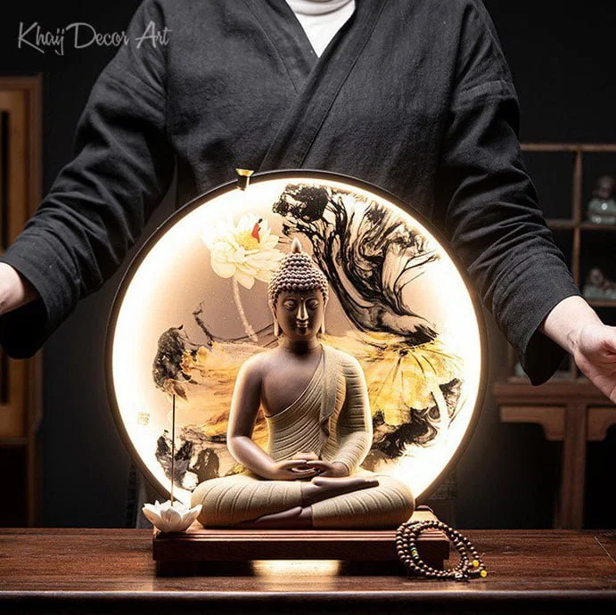 Alternative view of Tượng Phật Thích Ca Gốm Tử Sa Đèn Decor TG03