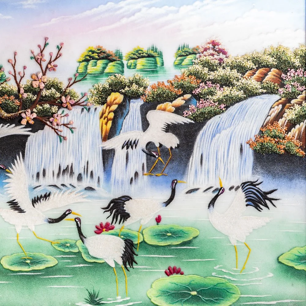 Tranh đá quý Bát Hạc Quy Viên TDQ-T007